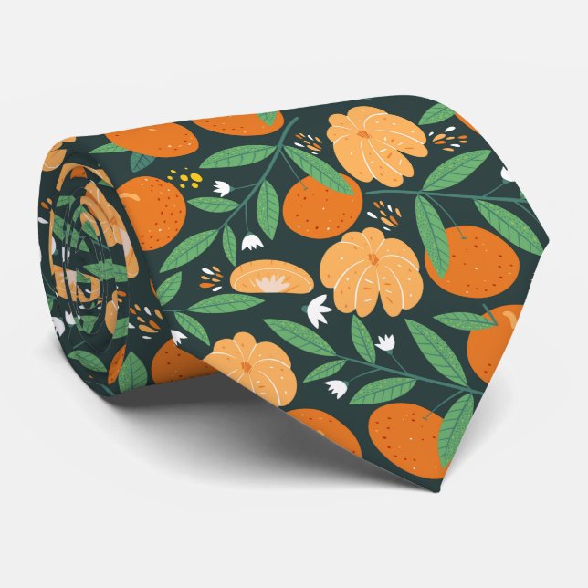 cool orange fruit tiled pattern neck tie (Rolled)