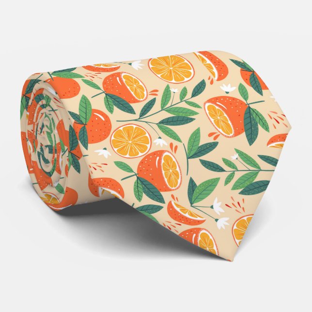 cool orange fruit tiled pattern neck tie (Rolled)