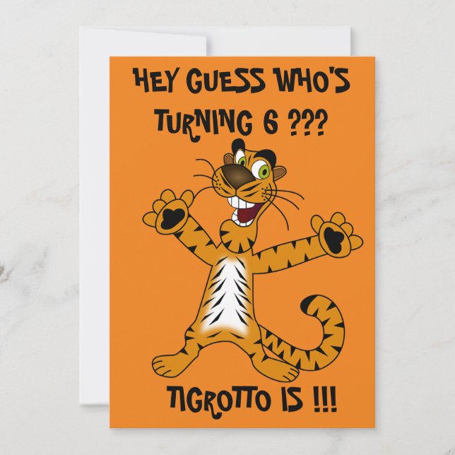 Cool Orange Green Hey Guess Tigrotto Kids Birthday Invitation (Front)