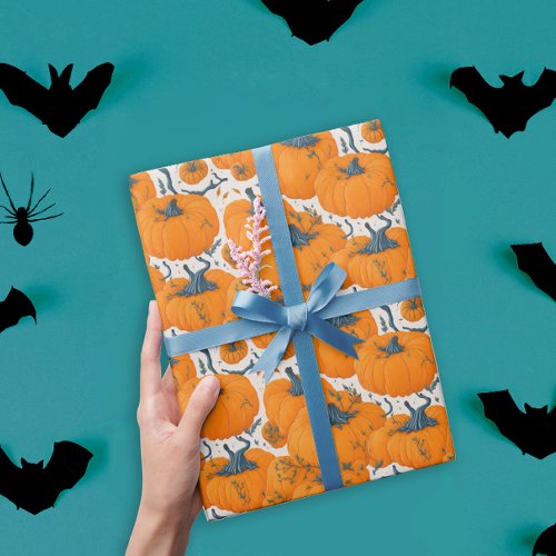 Cool Orange Pumpkins Cute Halloween Pattern Wrapping Paper