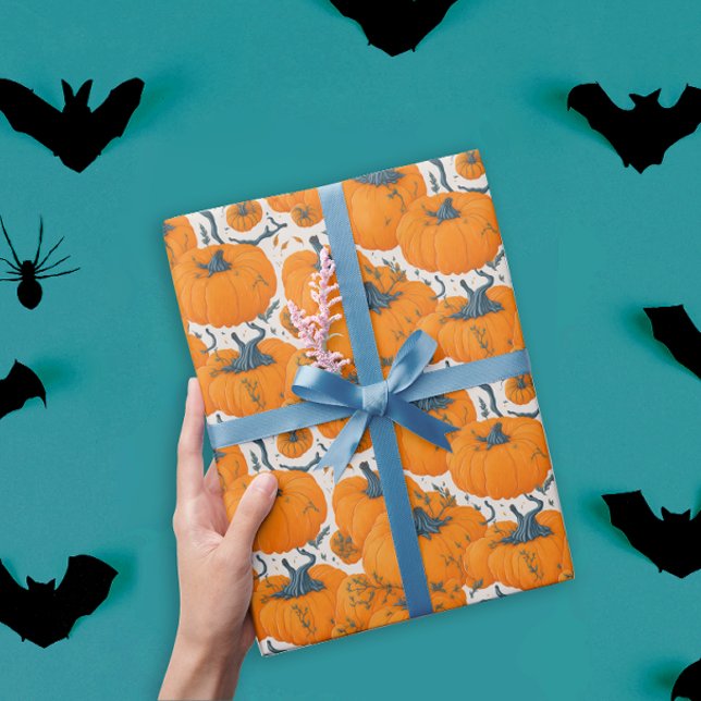 Cool Orange Pumpkins Cute Halloween Pattern Wrapping Paper (Creator Uploaded)
