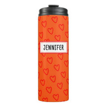 Cool Orange Red Hearts Pattern Back To School Name