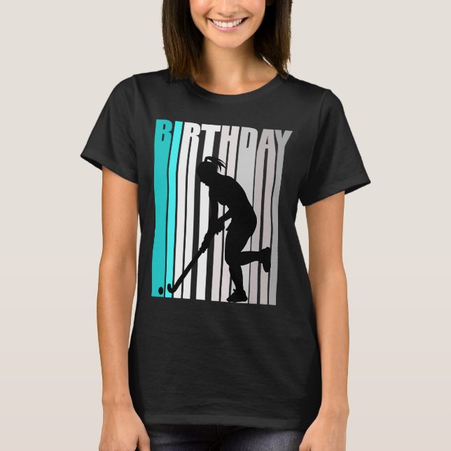 Cool Orange Retro Girls Hockey Birthday Happy Colo T-Shirt (Front)