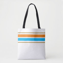 Cool Orange Sky Blue Top Racing Stripes On White Tote Bag
