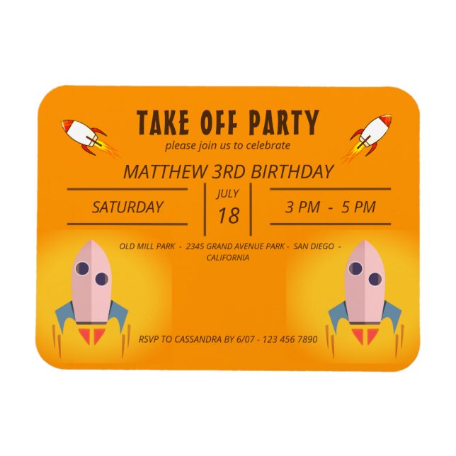 Cool  Orange Space Ship Take Off Birthday Party  I Magnet (Horizontal)