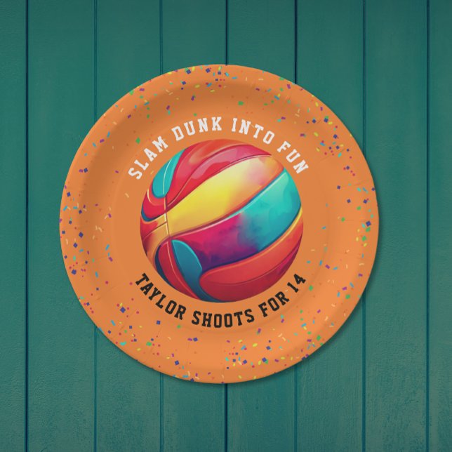 Cool Orange Sport All-Star Basketball Birthday Paper Plates (Creator Uploaded)