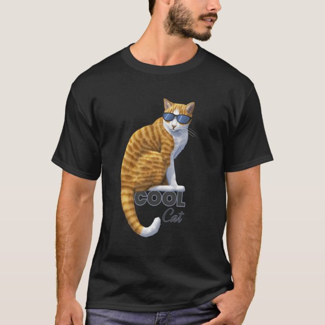 Cool Orange Tabby Cat Wearing Sunglasses T-Shirt (Front)