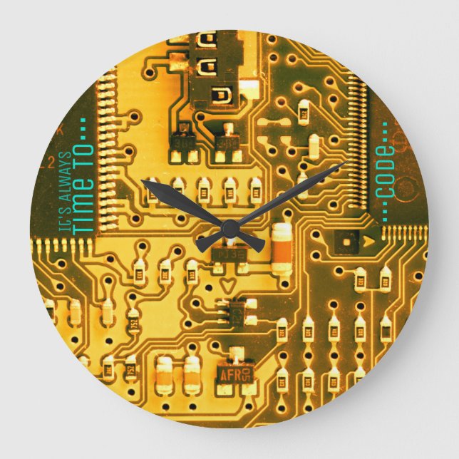 Cool orange yellow printed circuit electronic PCB Large Clock (Front)