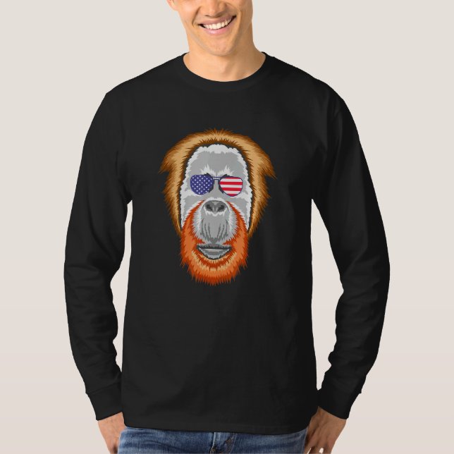 Cool Orangutan Wearing Usa Flag Sunglasses Us Amer T-Shirt (Front)