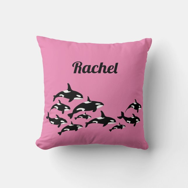 Cool Orca Whale Personalized Pink Throw Pillow (Front)