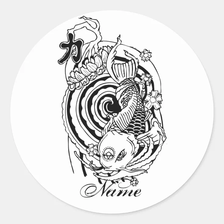 Cool Oriental Black White Koi Fish tattoo Classic Round Sticker | Zazzle