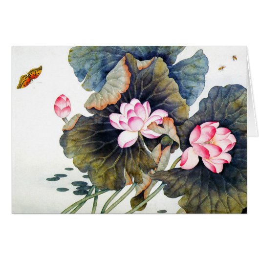 Cool oriental chinese beautiful lotus leaf butterf cards (Front Horizontal)