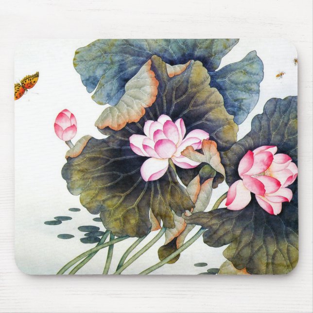 Cool oriental chinese beautiful lotus leaf butterf mouse pad (Front)