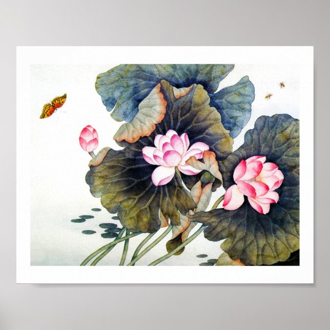 Cool oriental chinese beautiful lotus leaf butterf poster (Front)