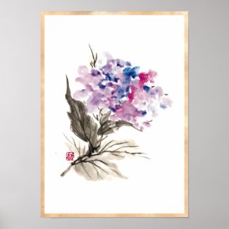 Cool oriental chinese classic watercolor flowers poster