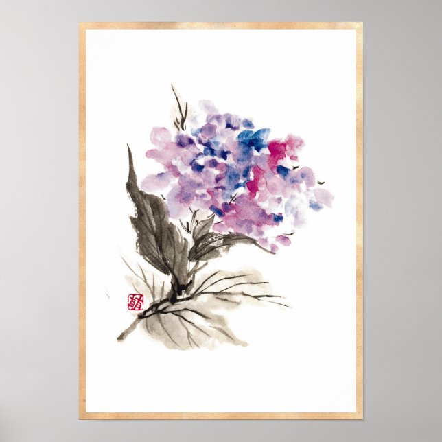 Cool oriental chinese classic watercolor flowers poster (Front)