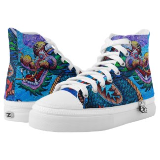 Cool oriental chinese oil colourful blue dragon High-Top sneakers
