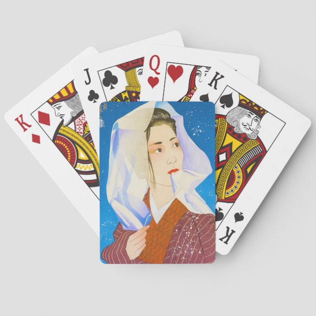 Cool oriental classic japanese lady with tissue poker cards (Back)