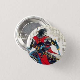 Cool oriental classic japanese samurai warrior art pinback button