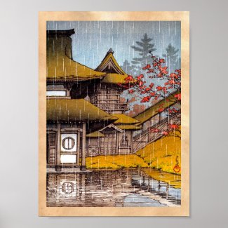 Cool oriental classic japanese temple painting poster