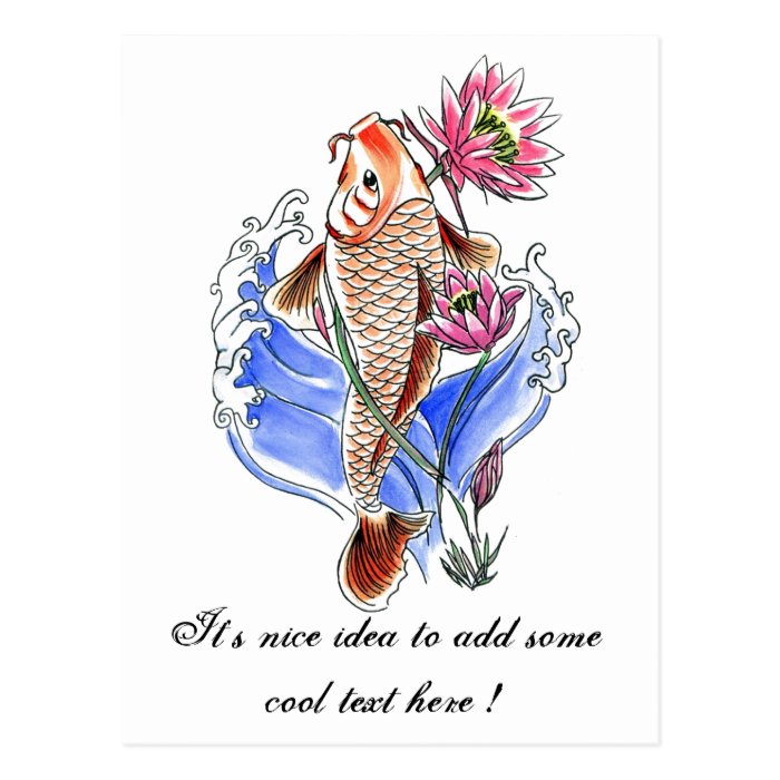 Cool Oriental Classic Koi Carp Fish Lotus tattoo Postcard
