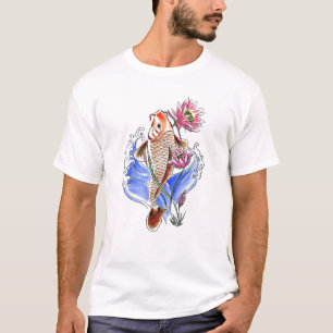 Cool Oriental Classic Koi Carp Fish Lotus tattoo T-Shirt