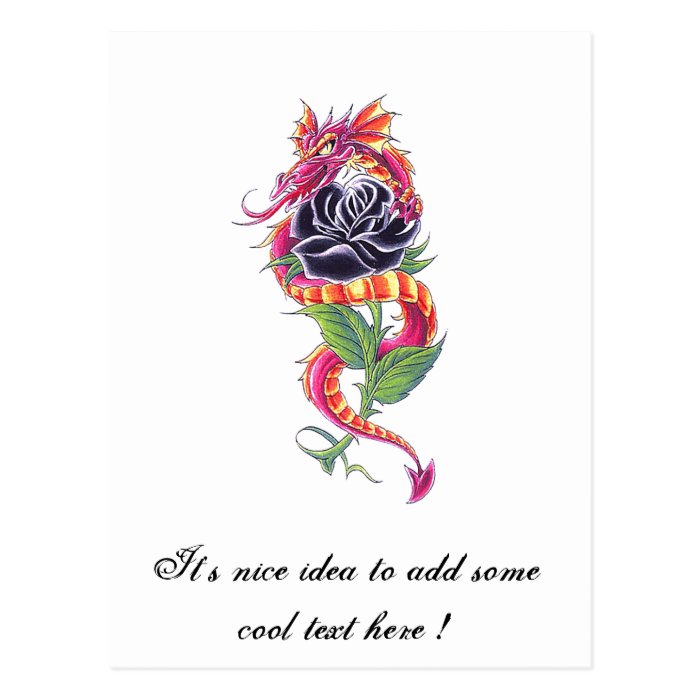 Cool Oriental Dragon and Black Rose tattoo Post Card