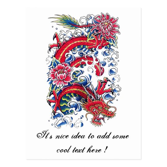 Cool Oriental Dragon Lotus Flower tattoo Postcard