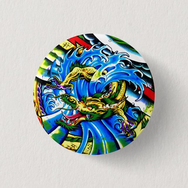 Cool Oriental Dragon tattoo Button (Front)