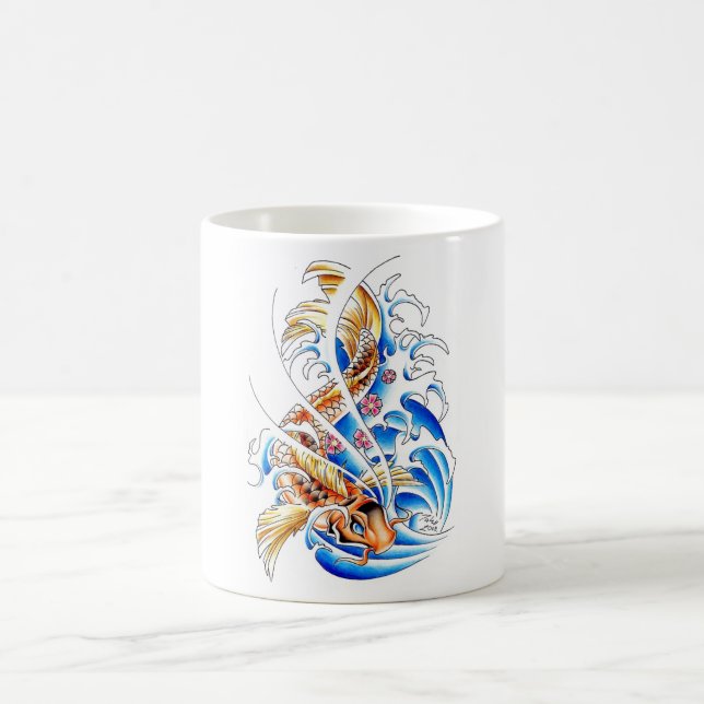 Cool Oriental Gold Koi Carp Fish Water tattoo Coffee Mug (Center)
