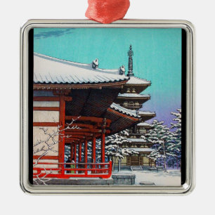 Cool oriental Hasui Kawase japanese winter village Metal Ornament