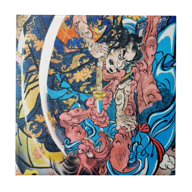 Cool oriental japanese Ancient Samurai demon Fight Tile (Front)