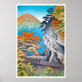 Cool oriental japanese autumn mountain scenery poster