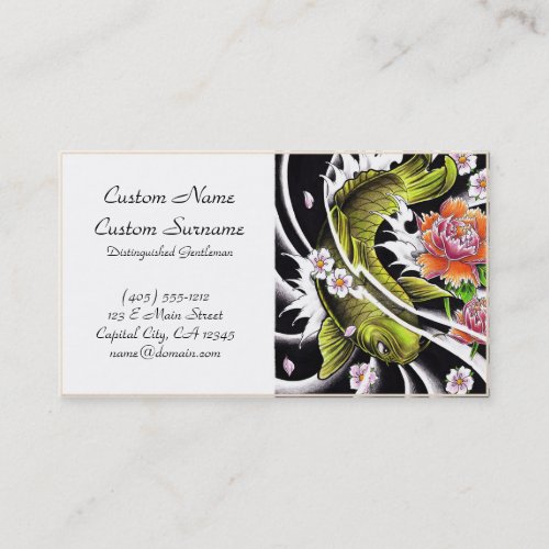 Cool oriental japanese black ink lucky koi fish business card