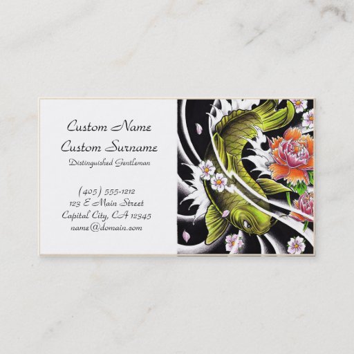 Customizable Cool oriental japanese black ink lucky koi fish business card