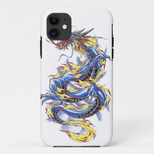 Cool Oriental Japanese Blue Dragon tatttoo iPhone 11 Case