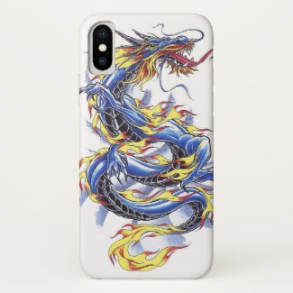 Cool Oriental Japanese Blue Dragon tatttoo iPhone X Case