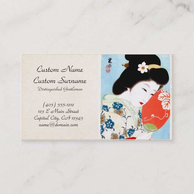Cool oriental japanese classic geisha lady art business card (Front)