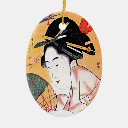 Cool oriental japanese classic geisha lady art ceramic ornament