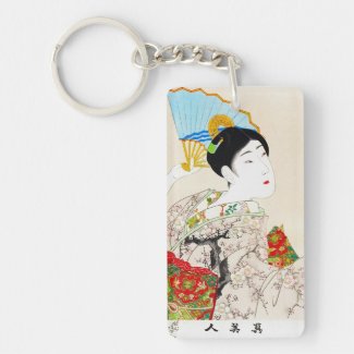 Cool oriental japanese classic geisha lady art keychain