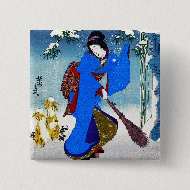 Cool oriental japanese classic geisha lady art pinback button (Front)