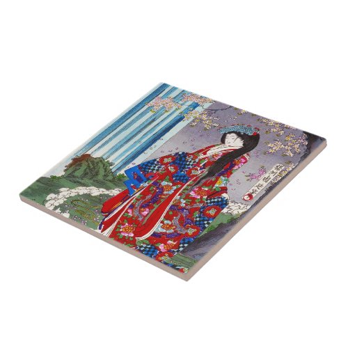 Cool oriental japanese classic geisha lady art tile