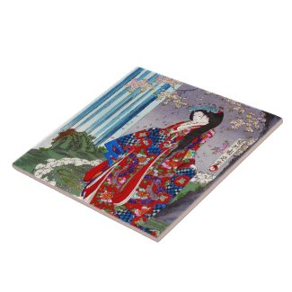 Cool oriental japanese classic geisha lady art tile