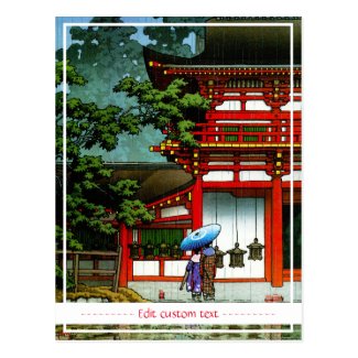 Cool oriental japanese classic temple rain art postcard