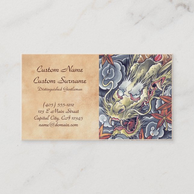 Cool oriental japanese dragon god tattoo business card (Front)