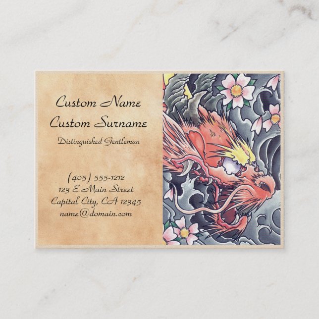 Cool oriental japanese dragon god tattoo business card (Front)