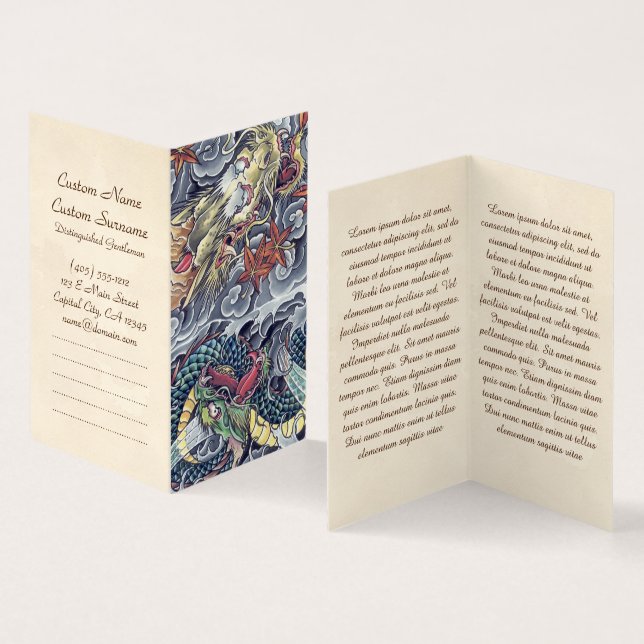 Cool oriental japanese dragon god tattoo storm art business card (Inside and Outside)