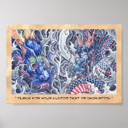 Cool oriental japanese dragon god tattoo storm poster