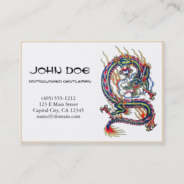 Cool oriental japanese dragon with orb tattoo business card (Front)