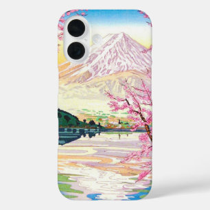 Cool oriental japanese Fuji spring cherry tree art iPhone 16 Case